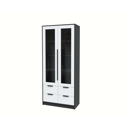 Шкаф с витриной КТ-ШВ2 (Антрацит ЛДСП/ Белый платинум ЛДСП) Ш918 В2128 Г451