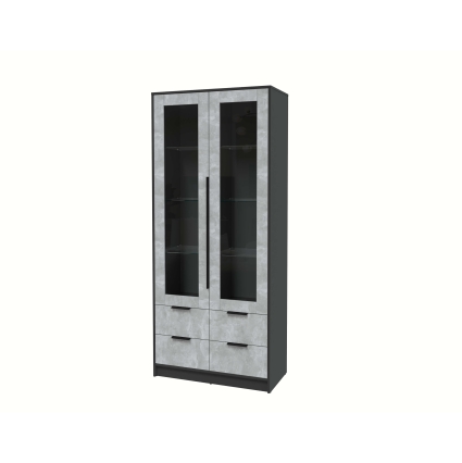 Шкаф с витриной КТ-ШВ2 (Антрацит ЛДСП/ Бетон ЛДСП) Ш918 В2128 Г451