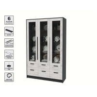 Шкаф с витриной КТ-ШВ3 (Антрацит ЛДСП/ Дуб белый ЛДСП) Ш1360 В2128 Г451