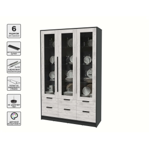 Шкаф с витриной КТ-ШВ3 (Антрацит ЛДСП/ Дуб белый ЛДСП) Ш1360 В2128 Г451 Шкаф с витриной КТ-ШВ3 (Антрацит ЛДСП/ Дуб белый ЛДСП) Ш1360 В2128 Г451