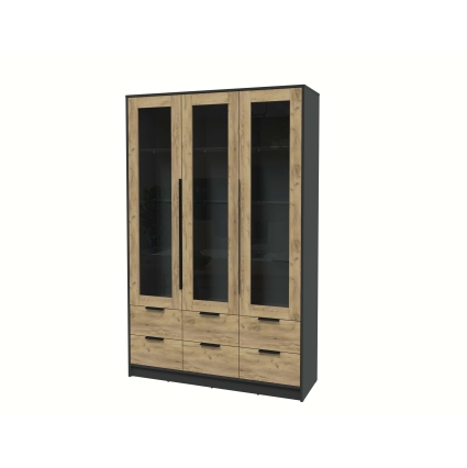 Шкаф с витриной КТ-ШВ3 (Антрацит ЛДСП/ Дуб золотой ЛДСП) Ш1360 В2128 Г451