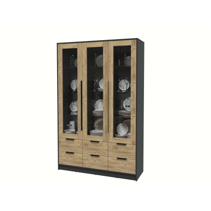 Шкаф с витриной КТ-ШВ3 (Антрацит ЛДСП/ Дуб золотой ЛДСП) Ш1360 В2128 Г451