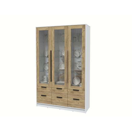 Шкаф с витриной КТ-ШВ3 (Белый ЛДСП/ Дуб золотой ЛДСП) Ш1360 В2128 Г451