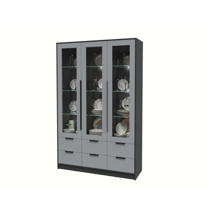Шкаф с витриной КТ-ШВ3 с подсветкой (Антрацит ЛДСП/ Серебро ЛДСП) Ш1360 В2128 Г451