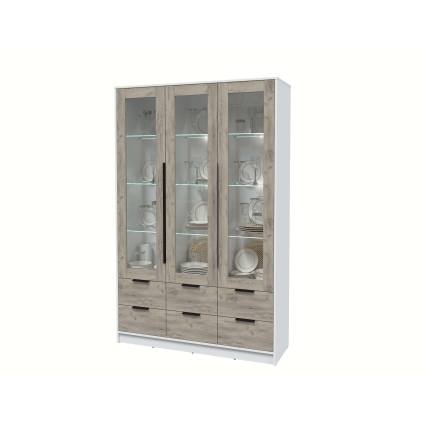 Шкаф с витриной КТ-ШВ3 с подсветкой (Белый ЛДСП/ Дуб серый ЛДСП) Ш1360 В2128 Г451