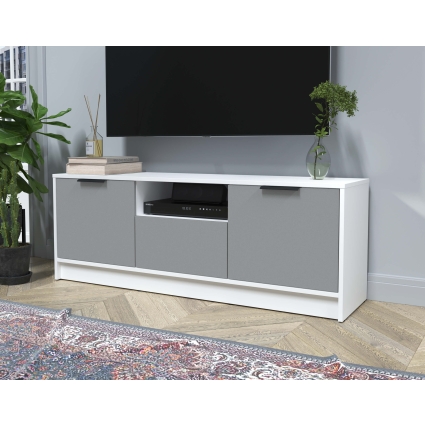 Тумба КТ-ТВ3-50 (Белый ЛДСП/ Серебро ЛДСП) Ш1360 В495 Г355