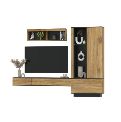 Набор мебели для гостиной Quartz-10 Ш2704 В2000 Г396 (Дуб Нокс/ Черный)