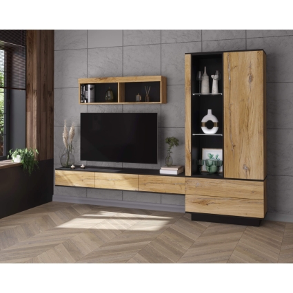 Набор мебели для гостиной Quartz-10 Ш2704 В2000 Г396 (Дуб Нокс/ Черный)