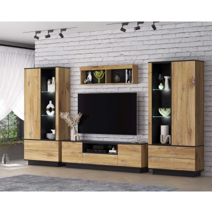 Набор мебели для гостиной Quartz-3 Ш3600 В2000 Г396 (Дуб Нокс/ Черный)