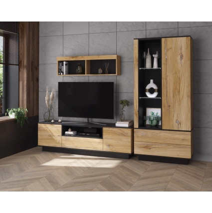 Набор мебели для гостиной Quartz-4 Ш2700 В2000 Г396 (Дуб Нокс/ Черный)