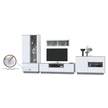 Набор мебели для гостиной Quartz-2 Ш4100 В2000 Г396 (Белый Платинум/ Бетон)