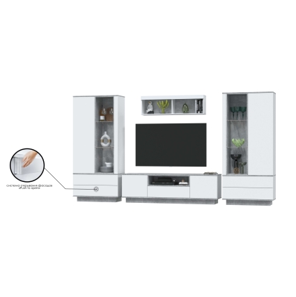 Набор мебели для гостиной Quartz-3 Ш3600 В2000 Г396 (Белый Платинум/ Бетон)