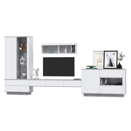 Набор мебели для гостиной Quartz-8 Ш4104 В2000 Г396 (Белый Платинум/ Бетон)