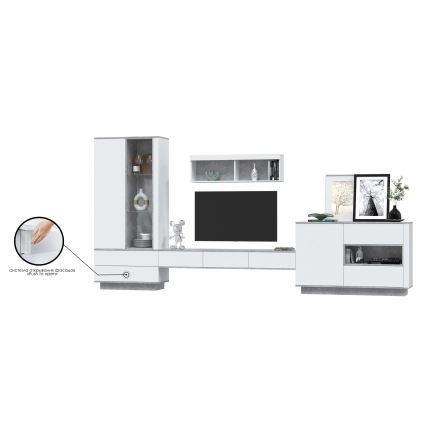 Набор мебели для гостиной Quartz-8 Ш4104 В2000 Г396 (Белый Платинум/ Бетон)