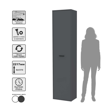 Шкаф Skill-23-1 (Антрацит) Ш509 В2217 Г355, снят с производства, распродаются остатки