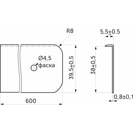 Планка торцевая к столешнице 38мм Левая (код 22530)
