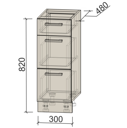 Шкаф нижний Компо НШ30рш3 (1м+2б) (Антрацит)