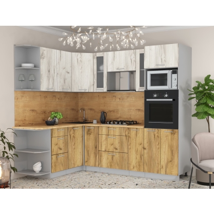 Готовая кухня Мила 1,68x2,40 (Дуб белый/ Дуб золотой)