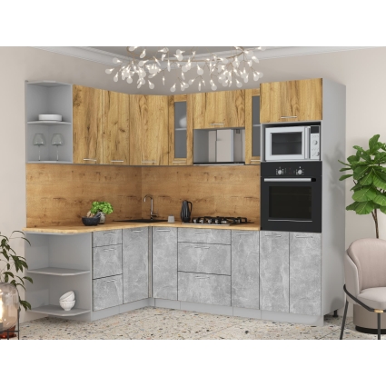 Готовая кухня Мила 1,68x2,40 (Дуб золотой/ Бетон)