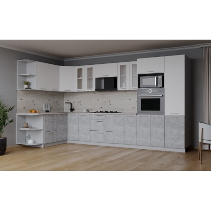 Готовая кухня Мила 1,68x3,40 (Белый/ Бетон)