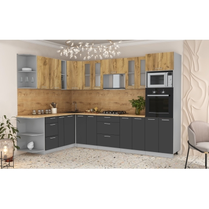 Готовая кухня Мила 1,88x3,00 (Дуб золотой/ Антрацит)