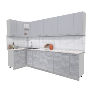 Готовая кухня "Мила12x30" (Серебро/ Бетон)