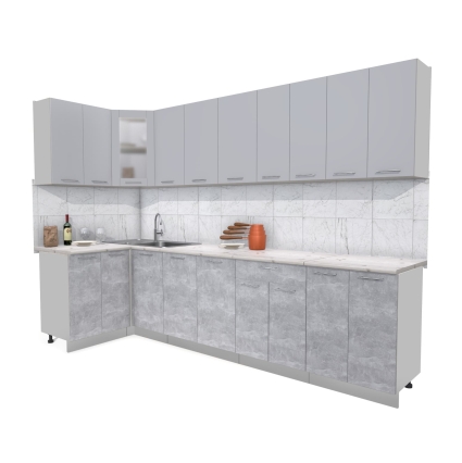 Готовая кухня "Мила12x30" (Серебро/ Бетон) Готовая кухня "Мила12x30" (Серебро/ Бетон)