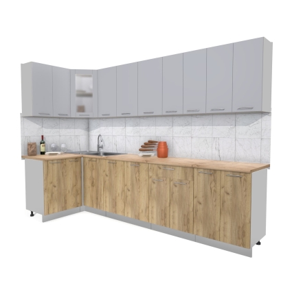 Готовая кухня "Мила12x30" (Серебро/ Дуб золотой)