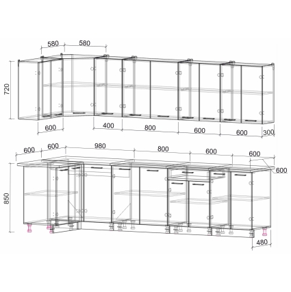 Готовая кухня "Мила12x30" (Белый/ Белый)