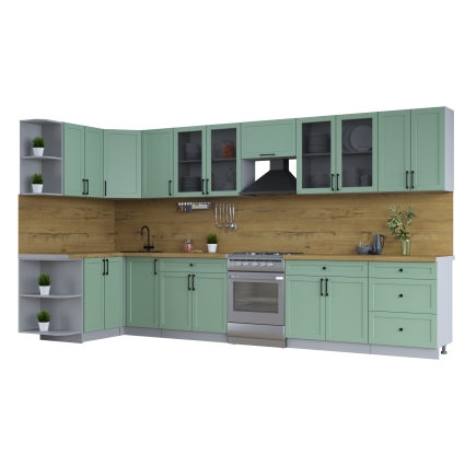 Готовая кухня Тренд Soft-touch 1,5х3,8 (Мята/ Мята)