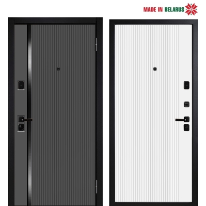 Входная дверь Alfa PRO-4 Черный молдинг (ПВХ Графит Экошагрень MD35/ ПВХ Белый MD26)